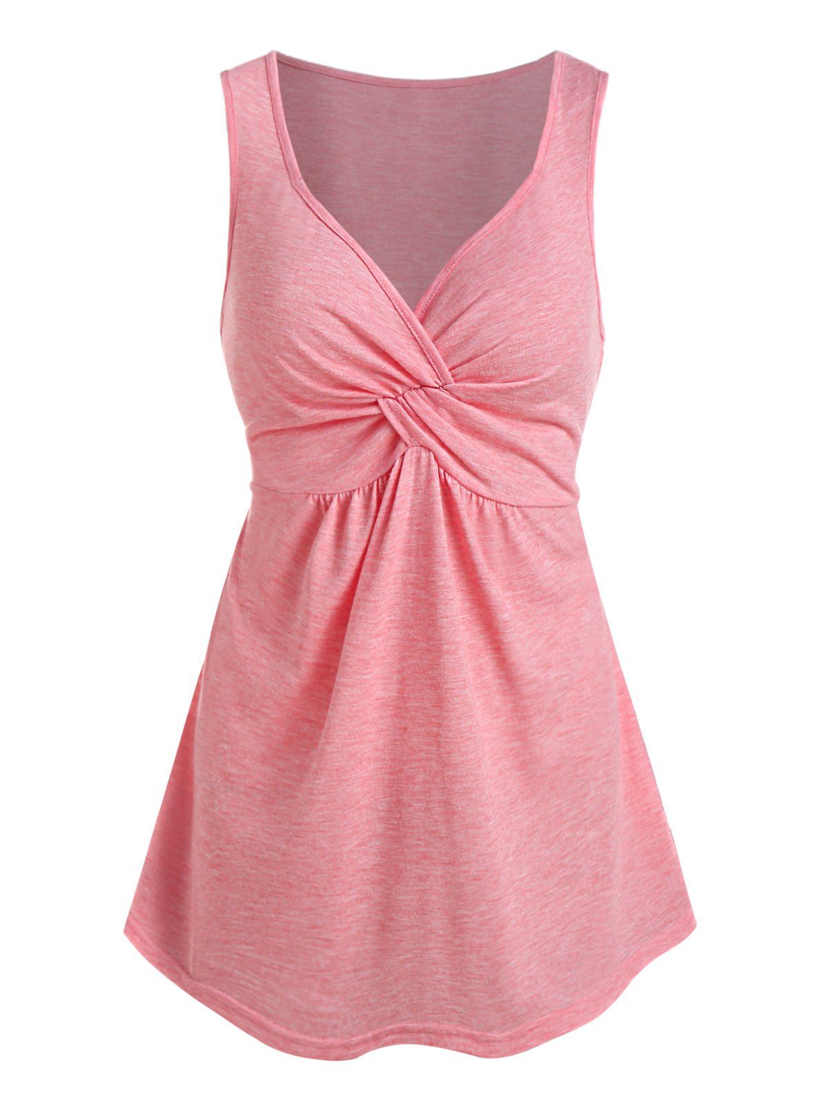 

Plain Front Twist Curved Tank Top, Pink