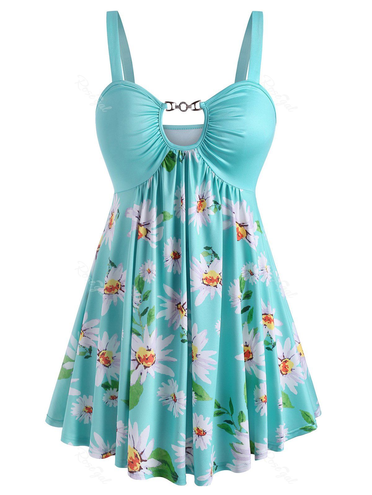 

Plus Size Cutout Daisy Print Tank Top, Light green