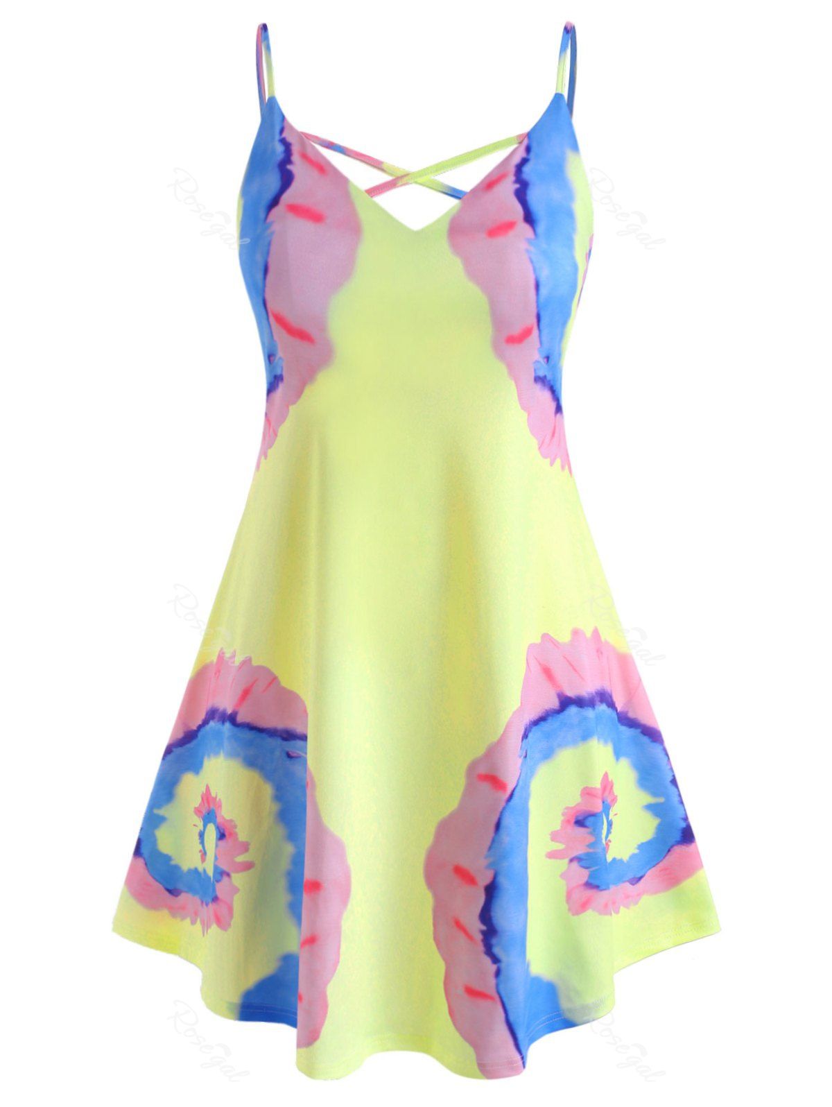 

Criss Cross Tie Dye Plus Size Cami Dress, Light yellow