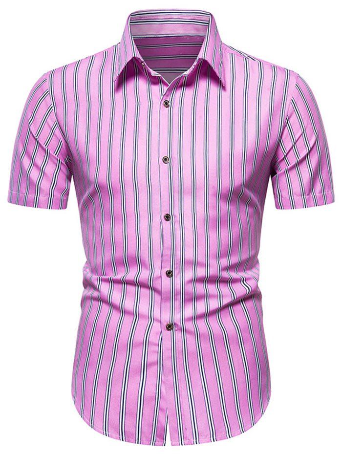 

Plain Short Sleeves Striped Shirt, Light pink