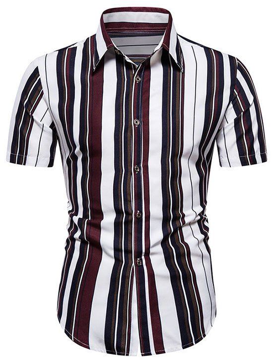 

Colorblocking Stripes Button Down Shirt, White