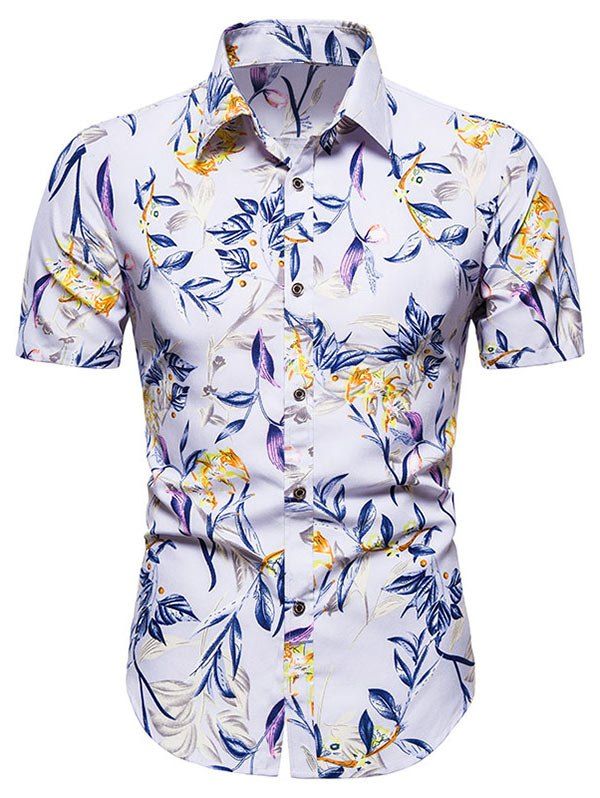 

Short Sleeve Floral Print Button Up Shirt, Light purple