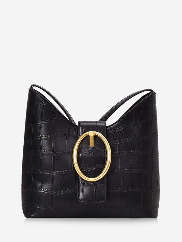 

Retro Oval Buckle Square Crossbody Bag, Black