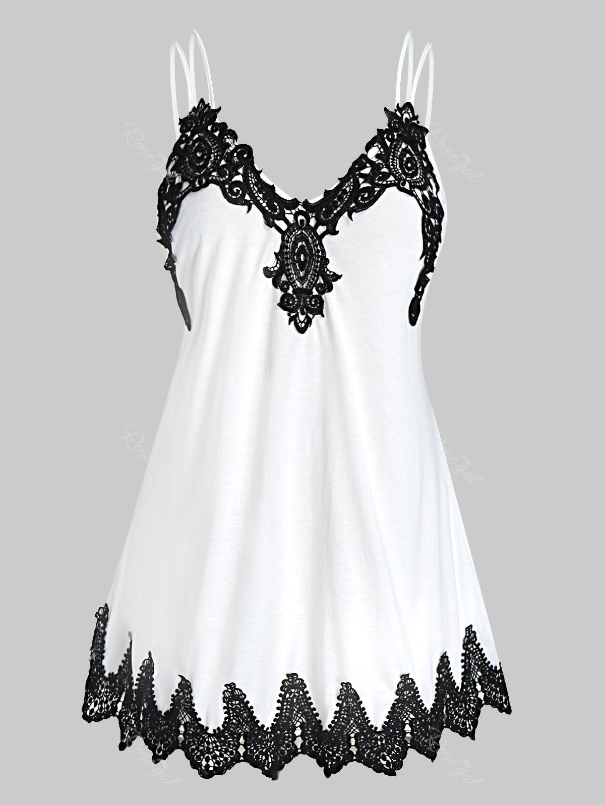 

Plus Size Lace Applique Slip Tank Top, Milk white