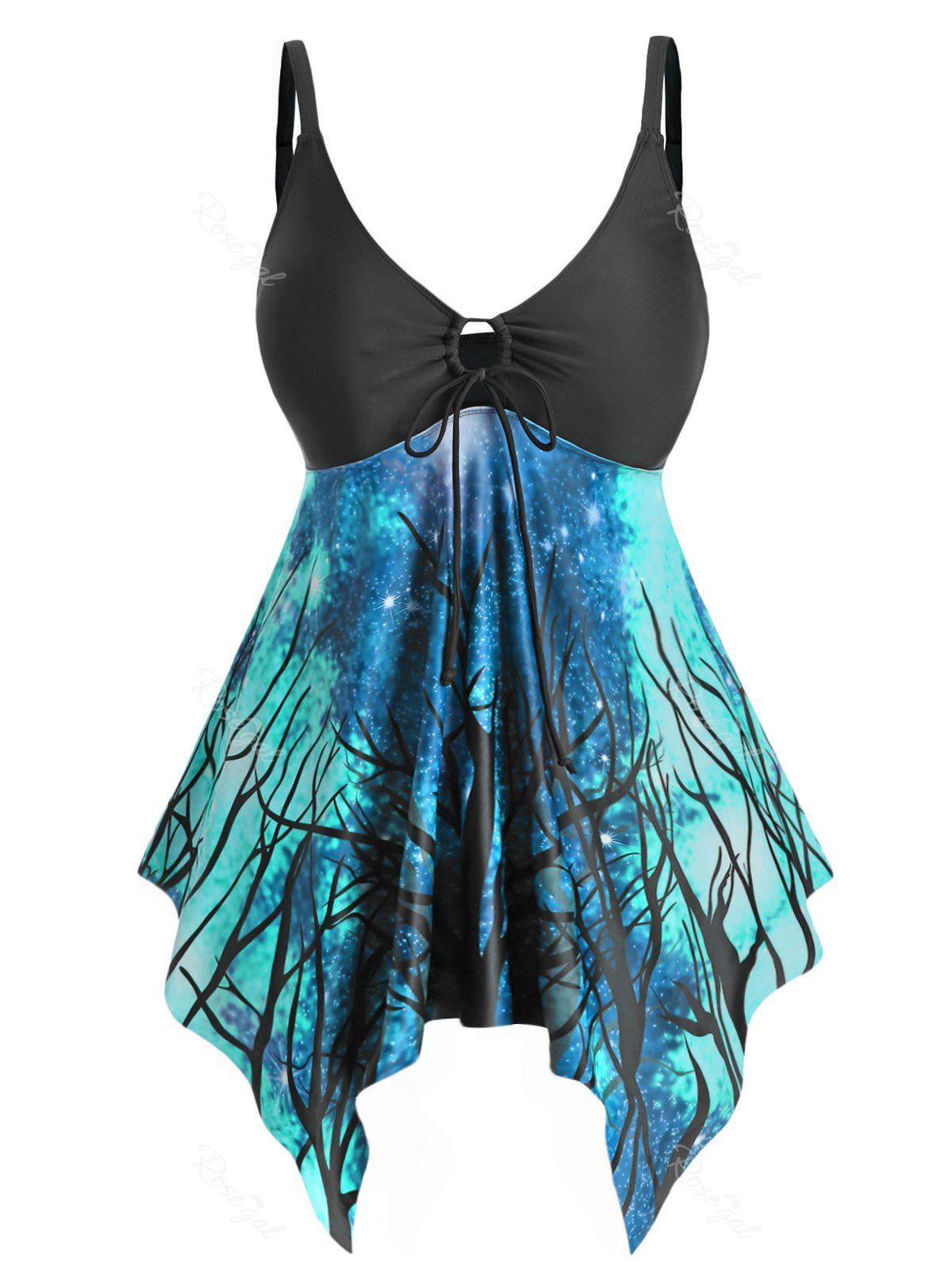

Plus Size Handkerchief 3D Galaxy Print Tankini Swimsuit, Light blue