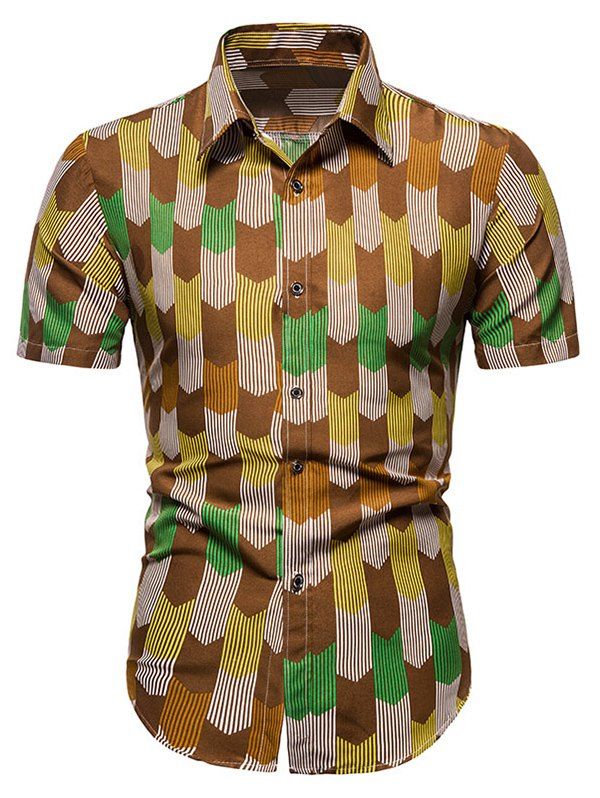 

Striped Graphic Button Up Shirt, Yellow