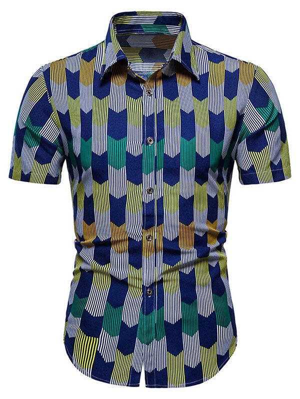 

Striped Graphic Button Up Shirt, Cobalt blue