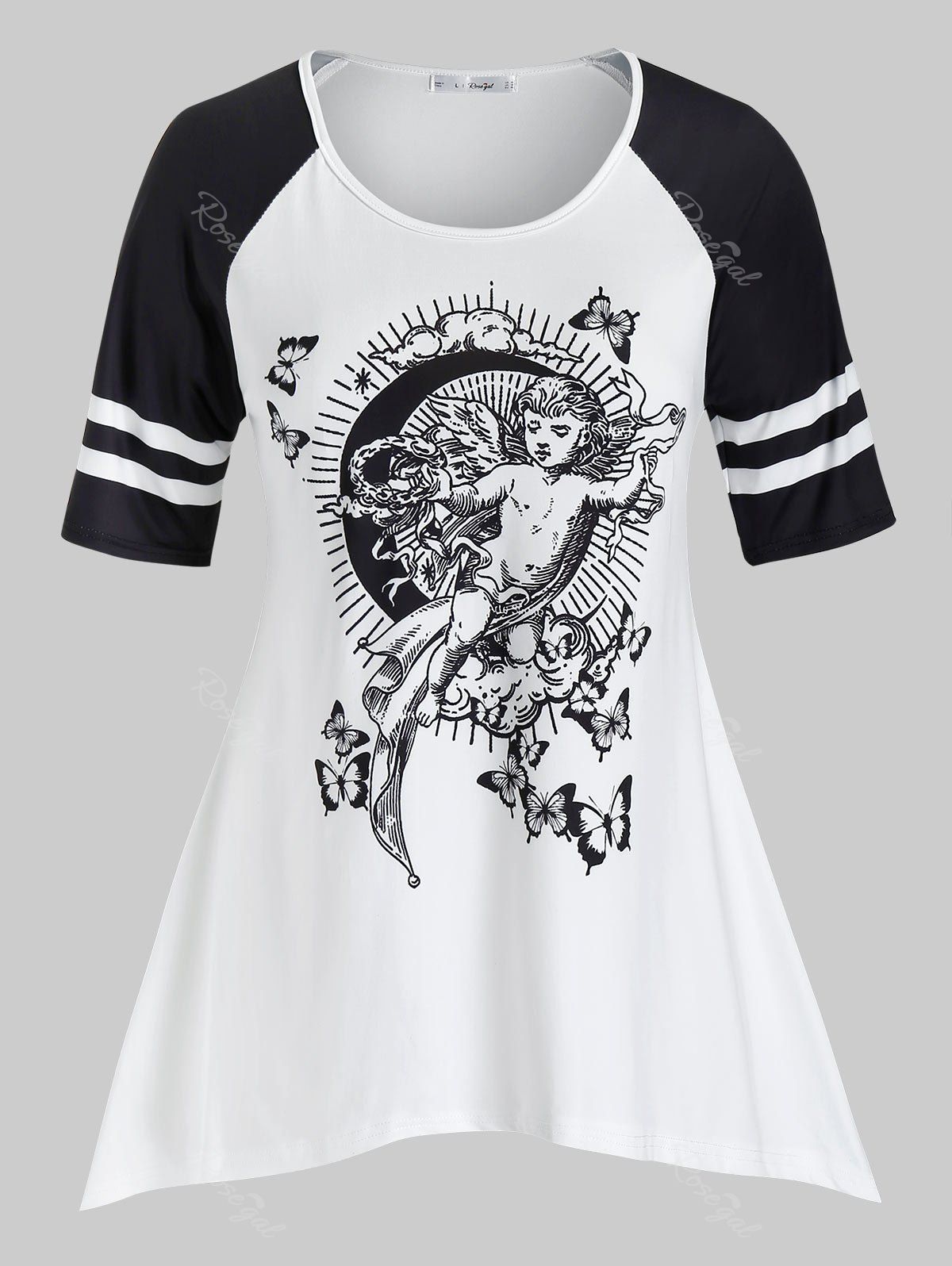 T-shirt Asymétrique à Imprimé Renaissance Grande Taille Blanc 1X