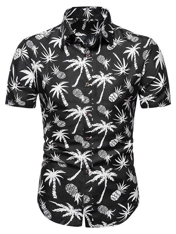 

Palm Tree Pineapple Print Beach Shirt, Black