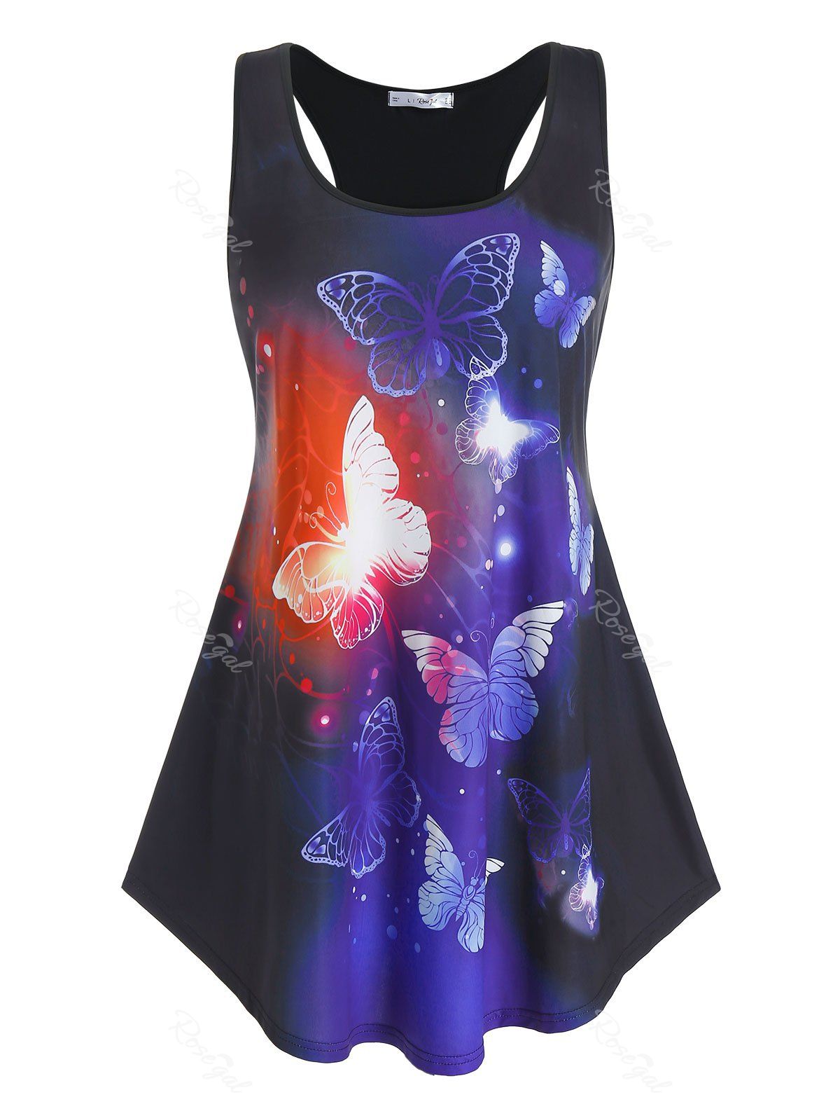 

Plus Size Butterfly Print Racerback Ruched Tunic Tank Top, Black