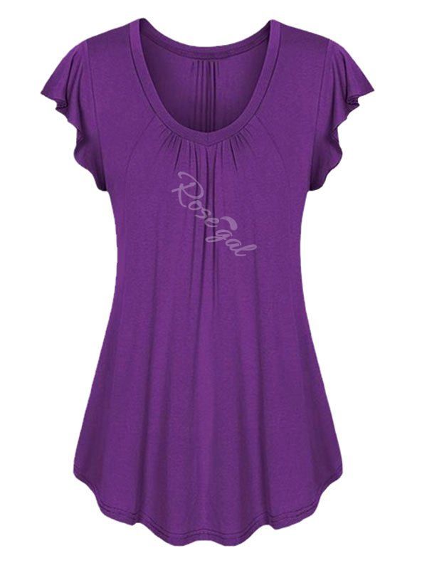 

Plus Size Flutter Sleeve Plain Tee, Concord