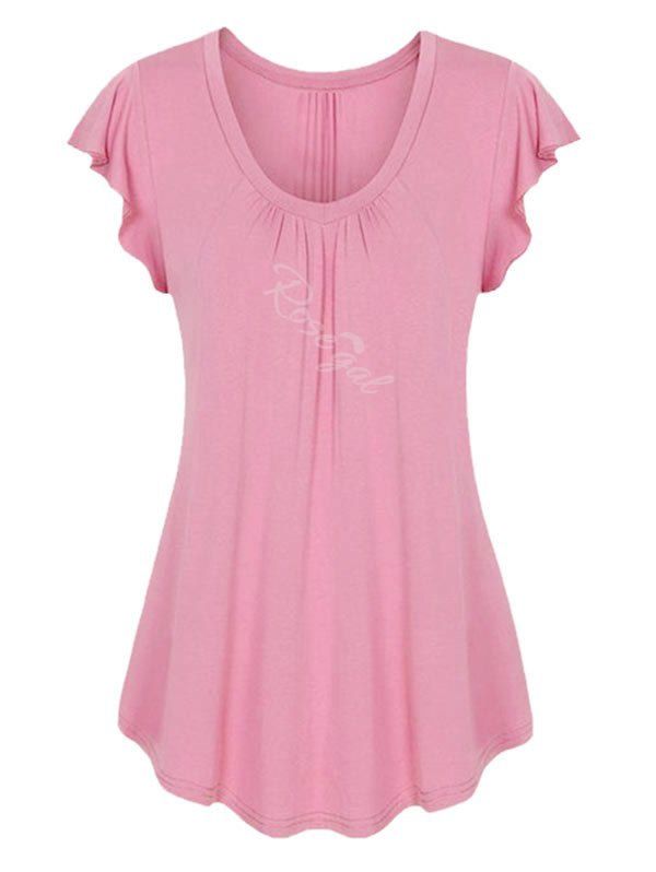 

Plus Size Flutter Sleeve Plain Tee, Light pink