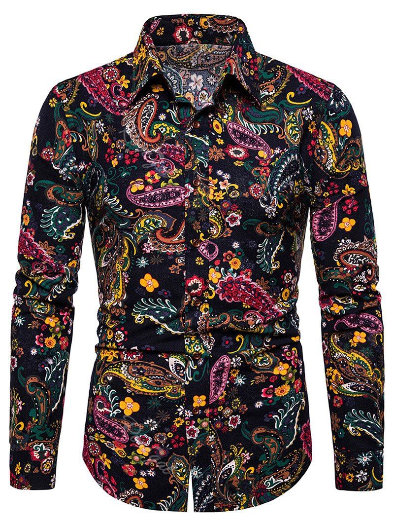 

Ditsy Paisley Print Linen Button Up Shirt, Multi