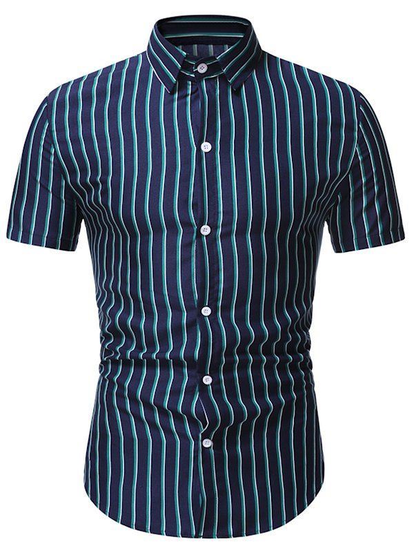 

Vertical Stripes Print Button Up Shirt, Midnight blue