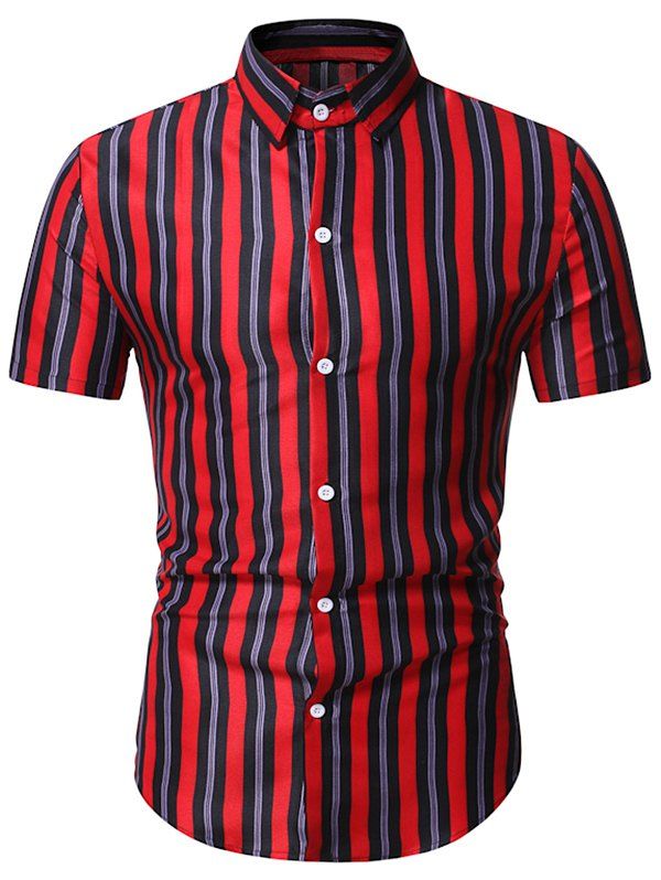 

Vertical Striped Pattern Casual Shirt, Red