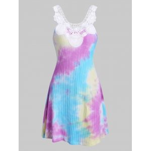 

Tie Dye Ribbed Guipure Panel Tank Dress, Multi