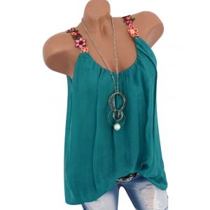

Flower Embroidered Casual Tank Top, Green