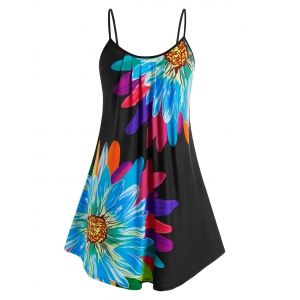 

Plus Size Floral Print Trapeze Cami Top, Black