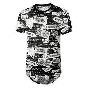 

Letter Grafitti Semi Sheer Longline Curved T Shirt, Black