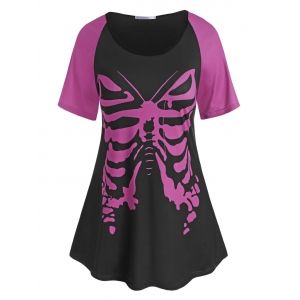

Plus Size Butterfly Print Raglan Sleeve T-shirt, Deep red
