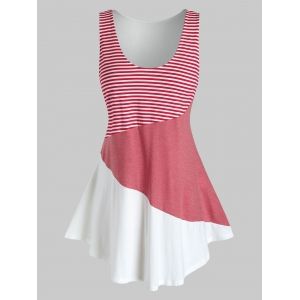 

Plus Size Striped Color Blocking Contrast Tunic Tank Top, Multi