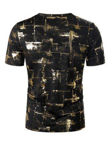 

Casual Gliding Print V Neck T Shirt, Golden