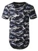 Camouflage Print Mesh Patch Hole Curved T Shirt -  