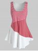 Plus Size Striped Color Blocking Contrast Tunic Tank Top -  