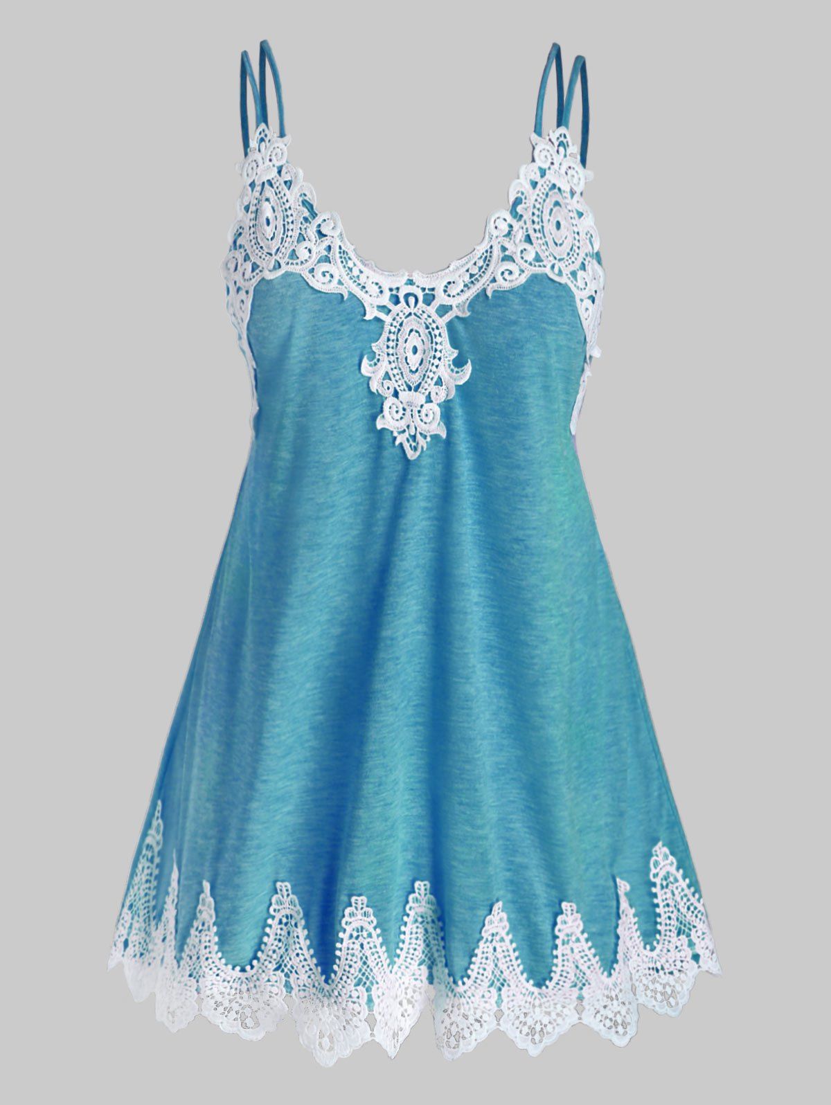 

Plus Size Lace Applique Slip Tank Top, Dodger blue