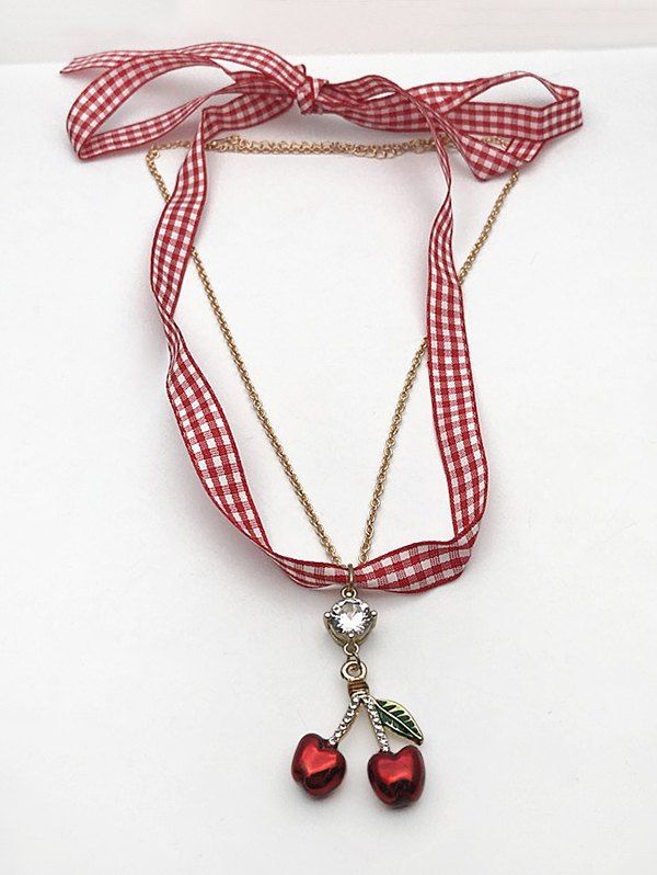 

Plaid Print Cherry Shape Layered Pendant Necklaces, Golden