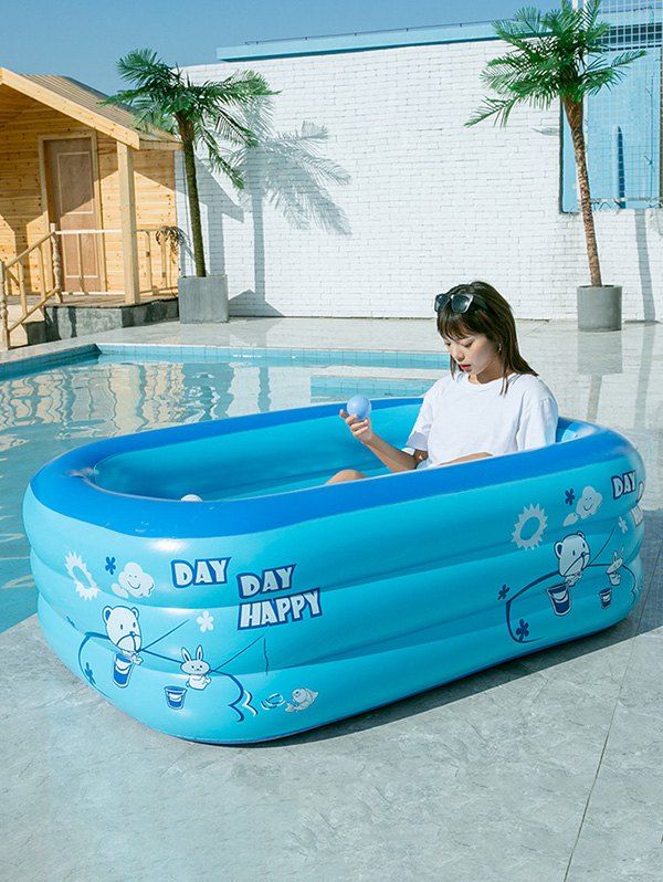 

Rectangle Inflatable Swimming Pool Children Play Pool Outdoor Swimming Pool, Blue