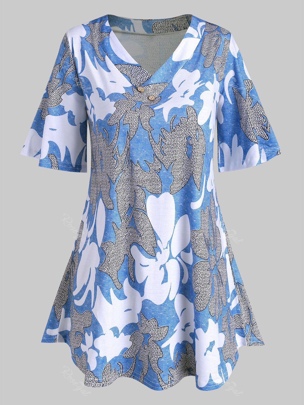 

Plus Size Printed Tunic T Shirt, Light blue