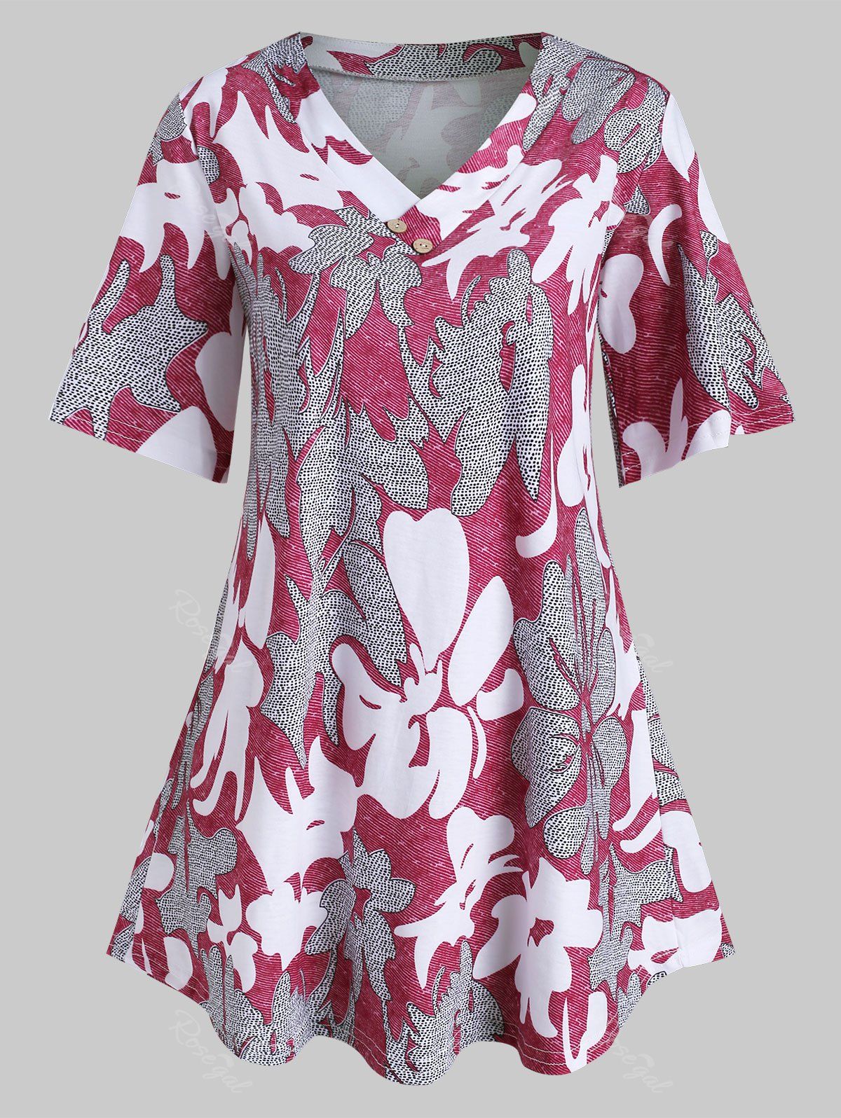 

Plus Size Printed Tunic T Shirt, Deep red