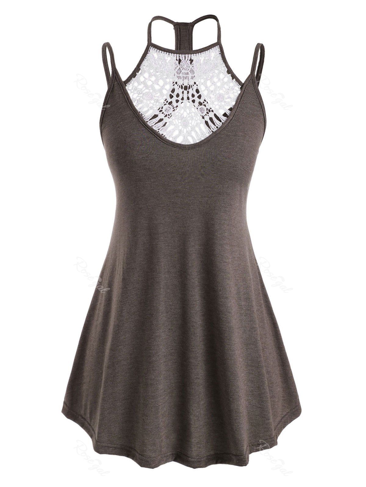 

Cold Shoulder Crochet Lace Panel Plus Size Tank Top, Coffee