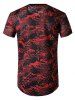 Camouflage Print Mesh Patch Hole Curved T Shirt -  