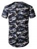 T-shirt Camouflage Imprimé en Maille Jointif avec Trou - Bleu Cadette S