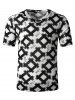 V Neck Letter Rhombus Print Semi Sheer T Shirt -  