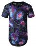 Starry Print Mesh Patch Hole Longline Curved T Shirt -  