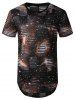 Starry Print Mesh Patch Hole Longline Curved T Shirt -  