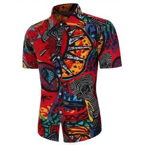 

Abstract Tribe Print Linen Button Up Shirt, Multi