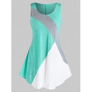 

Plus Size Geometric Patchwork Tank Top, Light sea green