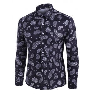 

Paisley Print Long Sleeve Button Up Shirt, Black