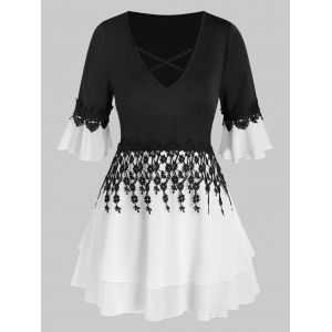 

Plus Size Crisscross Colorblock Blouse, Black