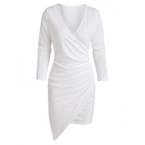 

Asymmetric Ruched Surplice Sheath Dress, White