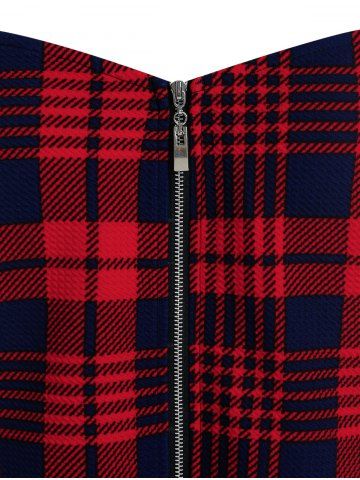 

Plus Size Plaid Zip Front Sweetheart Neck Backless Tank Top, Red