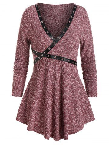 Ojal cinta acanalada Marled gótica del suéter - LIGHT PINK - XL