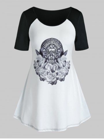 T-shirt Tunique Motif d'Ange Renaissance de Grande Taille à Manches Raglan - WHITE - 1X