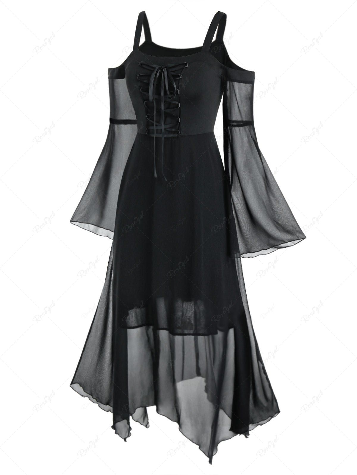 Fancy Halloween Witch Costume Bell Sleeve Lace-up Dress  