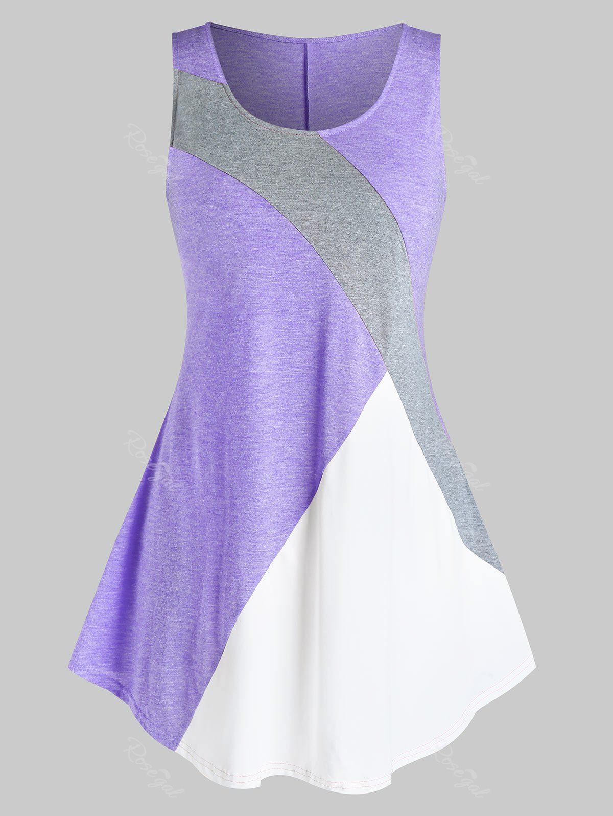 

Plus Size Geometric Patchwork Tank Top, Purple sage bush