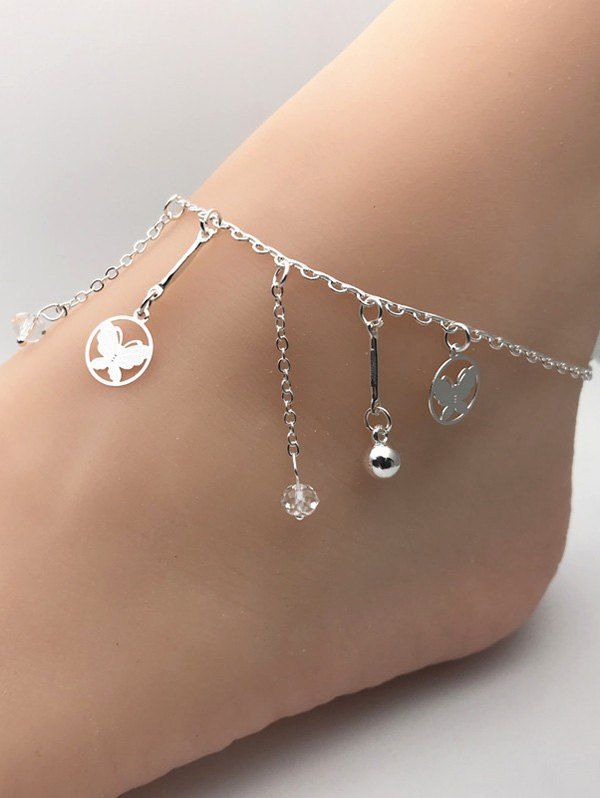 

Faux Crystal Butterfly Ball Shape Charm Anklet, Silver